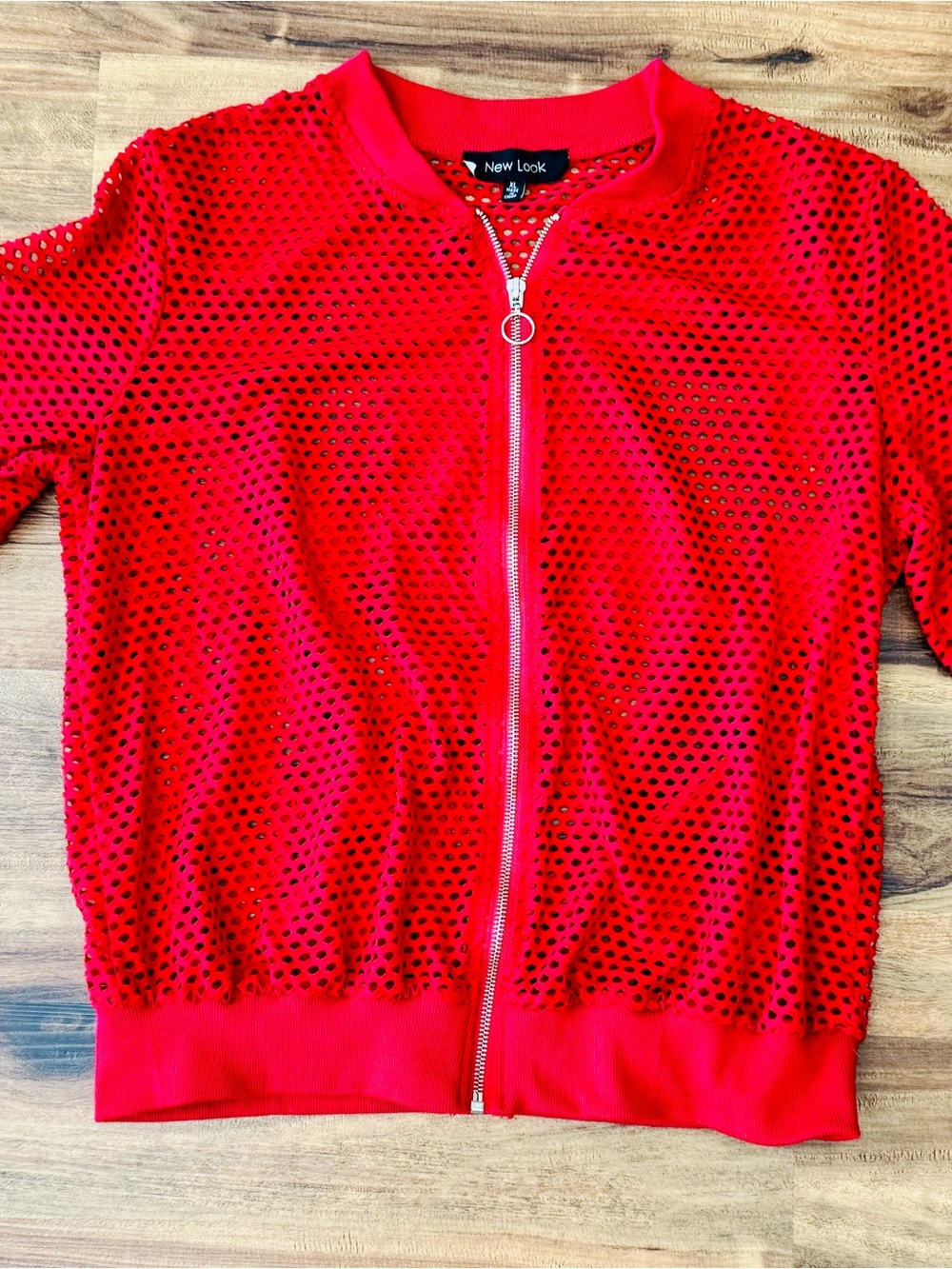 New Look Red Mesh Zip-Up Bomber Jacket Size XL